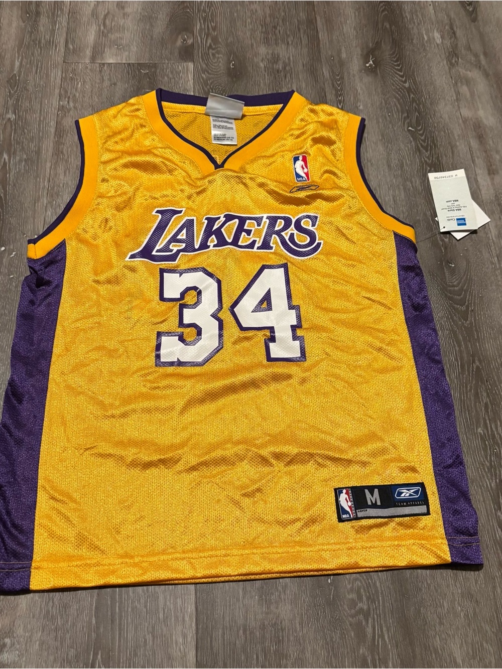 Reebok Shaquille O'Neal Shaq Los Angeles Lakers Jersey YOUTH Med Yellow Boys